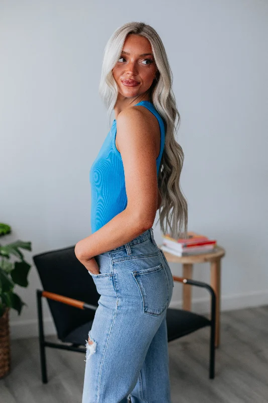 April Ribbed Bodysuit - Cerulean