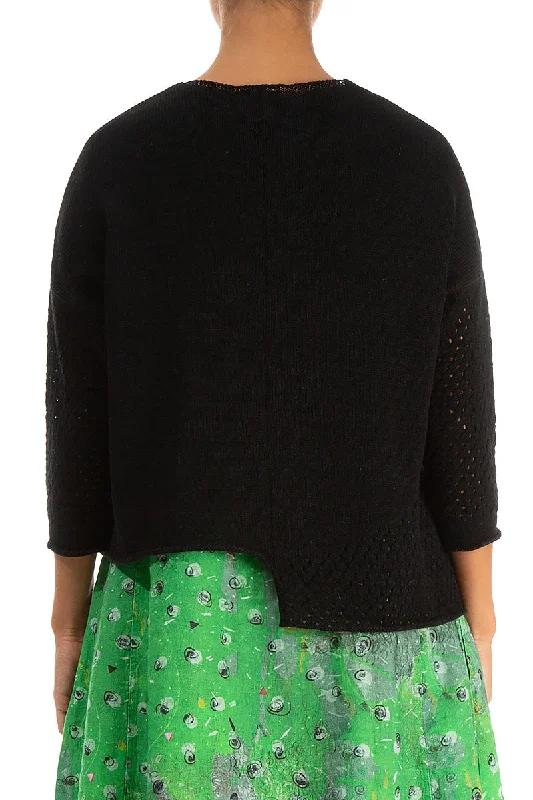 Asymmetric Black Linen Jumper