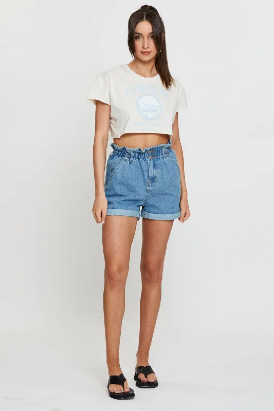 Beige Graphic Crop Top Short Sleeve