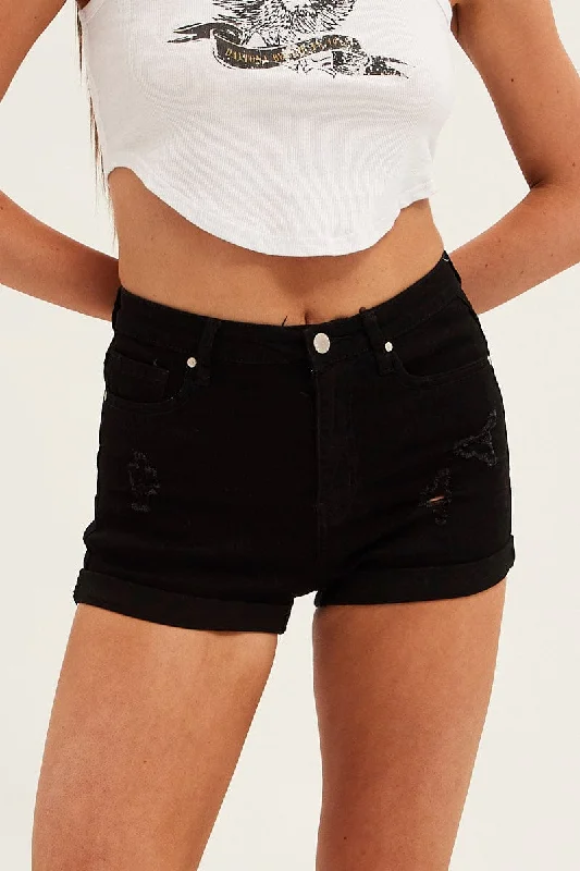 Black Denim Shorts High Rise Skinny