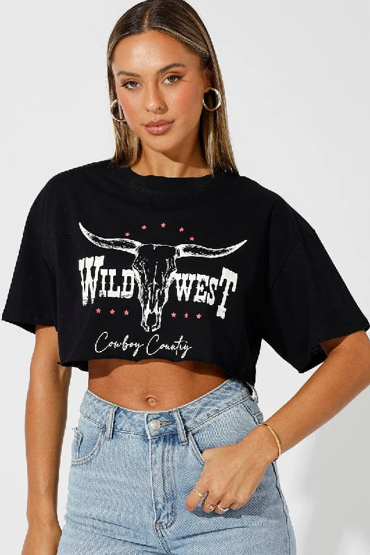 Black Graphic Tee Short Sleeve Crop