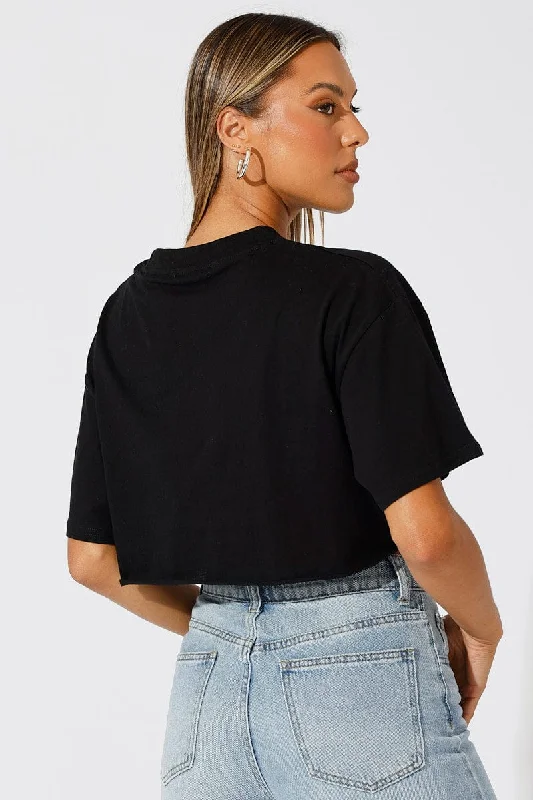 Black Graphic Tee Short Sleeve Crop