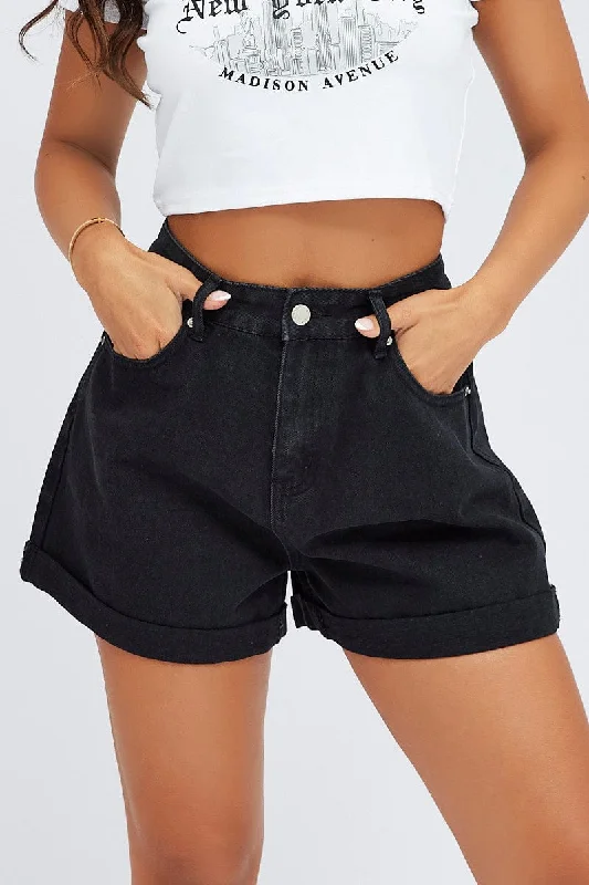 Black Mom Shorts High Rise