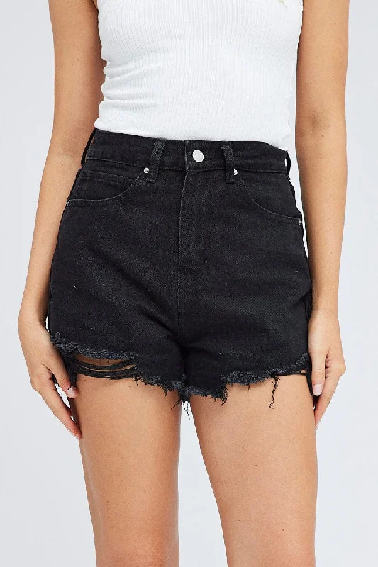 Black Ripped Denim Shorts