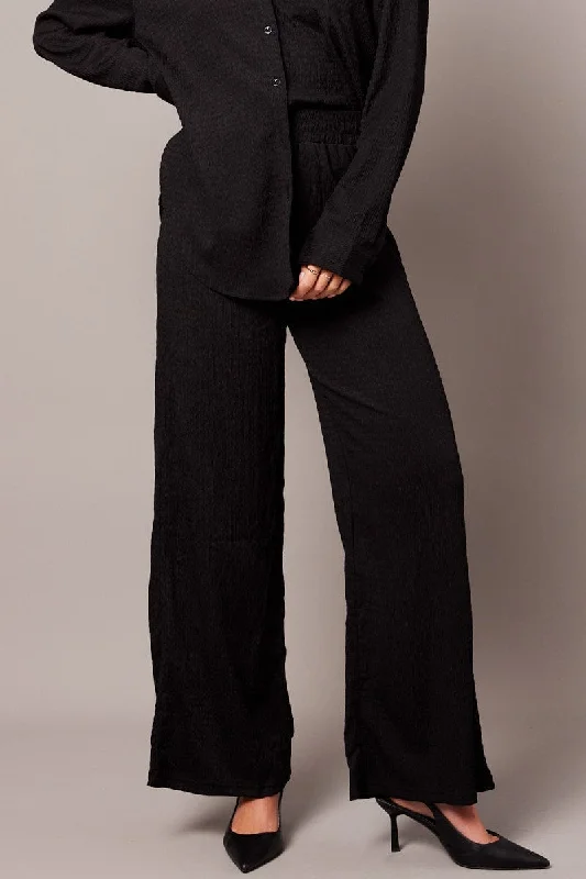 Black Wide Leg Pants Elasticated Waist