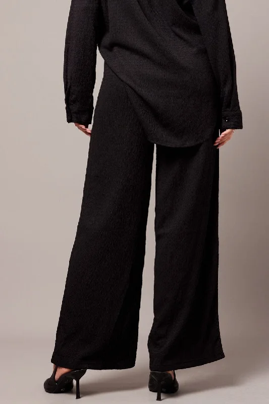 Black Wide Leg Pants Elasticated Waist