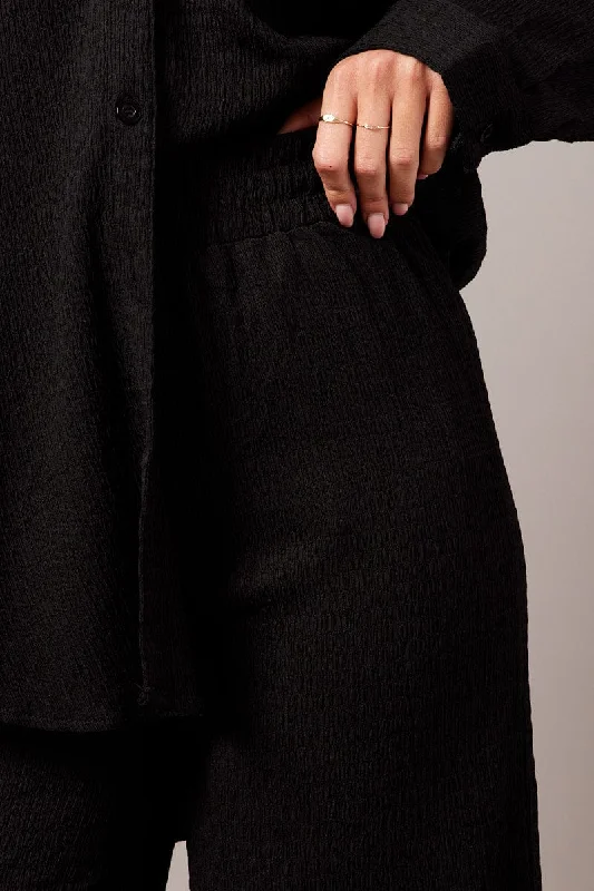 Black Wide Leg Pants Elasticated Waist