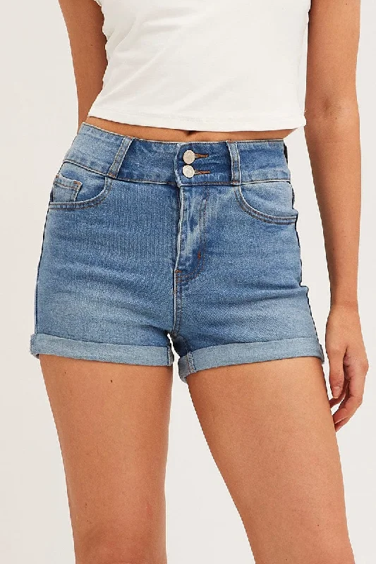 Blue Denim Shorts Skinny High Rise