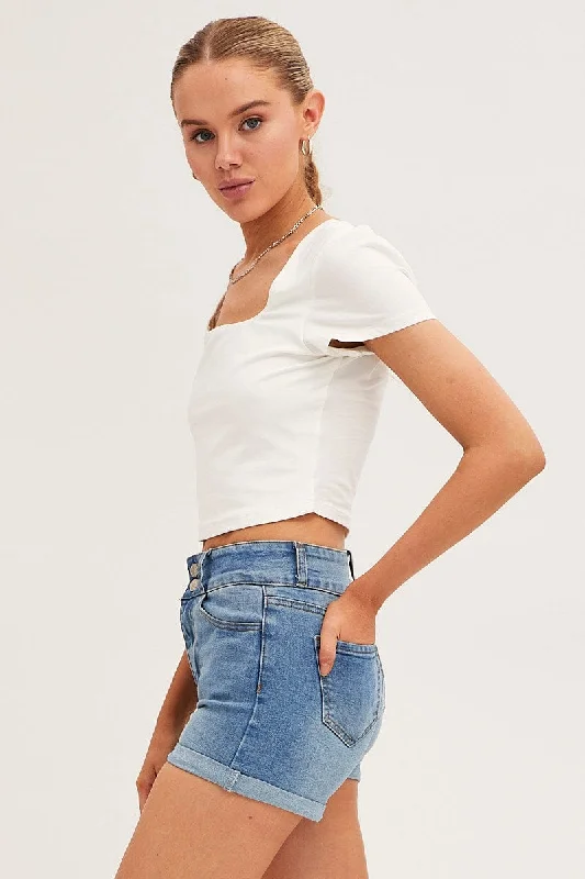 Blue Denim Shorts Skinny High Rise