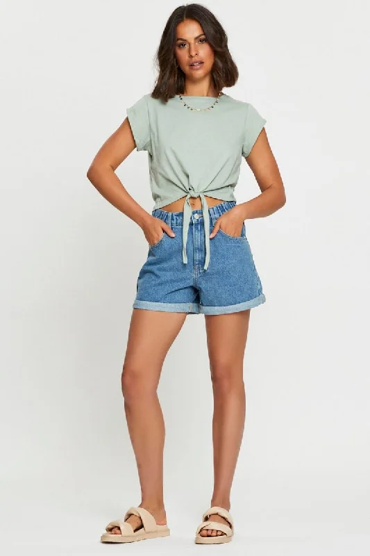 Blue High Waist Shorts Relaxed