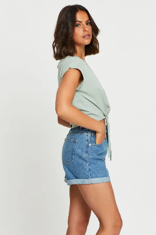 Blue High Waist Shorts Relaxed