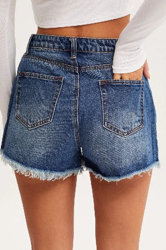 Blue Relaxed Denim Shorts High Rise