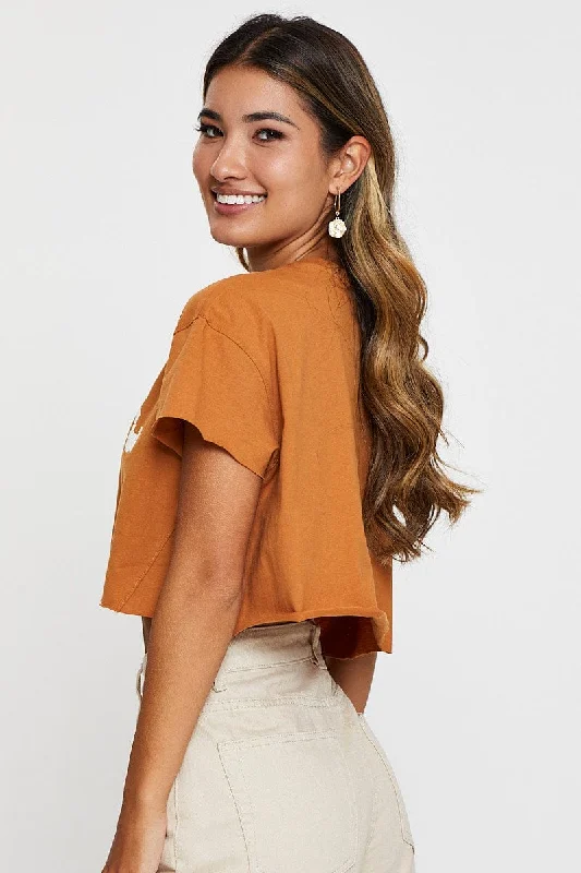 Brown Graphic T Shirt Crop