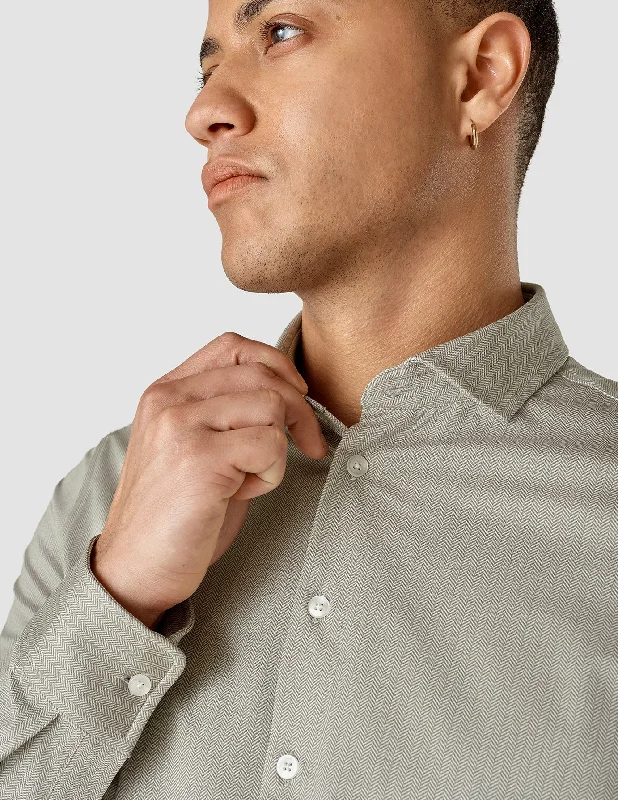 Classic Shirt Stone Green Herringbone Regular