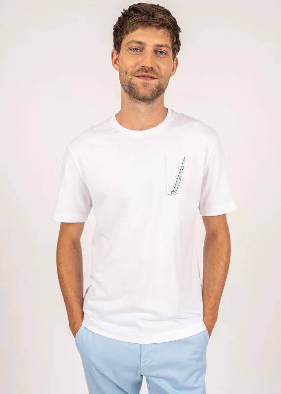 CYPRIEN - Boat Motif T-shirt for Men | Crew Neck | Prima Cotton (WHITE)