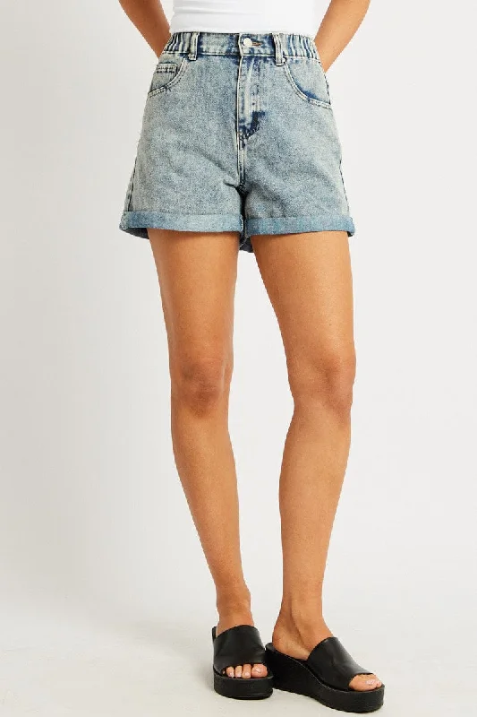 Denim Relaxed Short High Rise Elastic Waist