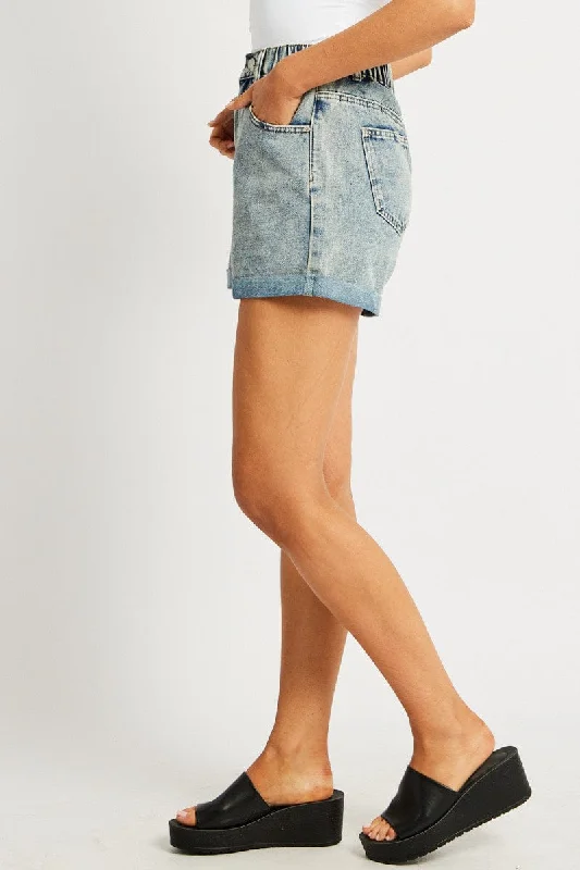 Denim Relaxed Short High Rise Elastic Waist