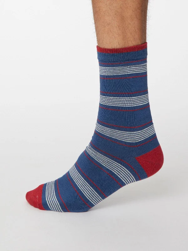 Edoardo Stripe Socks - Denim Blue