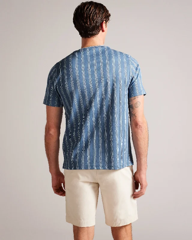 Estat Short Sleeve Geometric Jacquard T-Shirt Mid-Blue