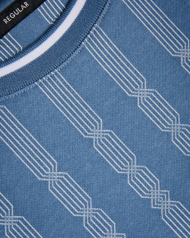 Estat Short Sleeve Geometric Jacquard T-Shirt Mid-Blue