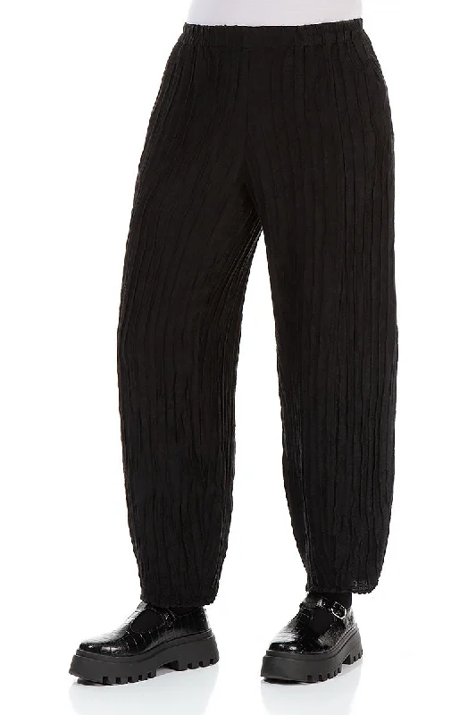 Evergreen Taper Black Crinkled Trousers