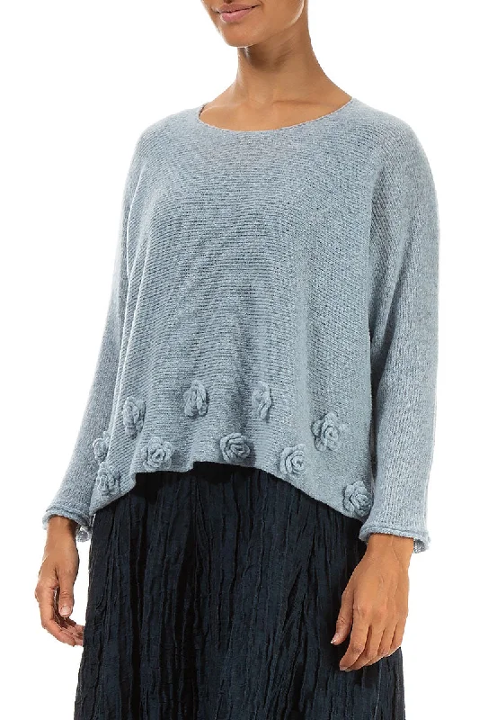 Flowers Arctic Blue Wool Sweater