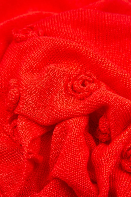 Flowers Decorated Red Linen Jumper