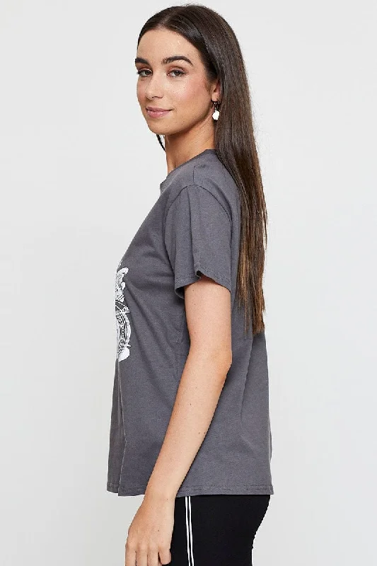 Grey Graphic T Shirt Short Sleeve