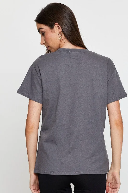 Grey Graphic T Shirt Short Sleeve