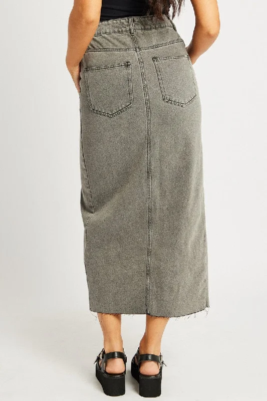 Grey Maxi Skirt High Rise Front Split