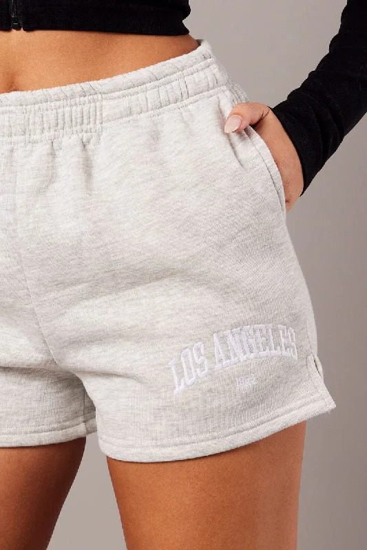 Grey Track Shorts High Rise