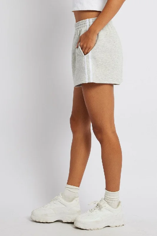 Grey Track Shorts High Rise Elastic Waist