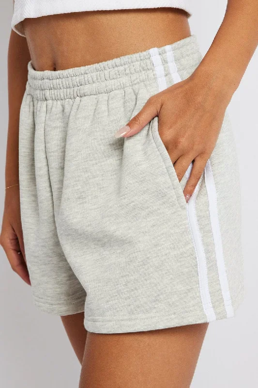 Grey Track Shorts High Rise Elastic Waist