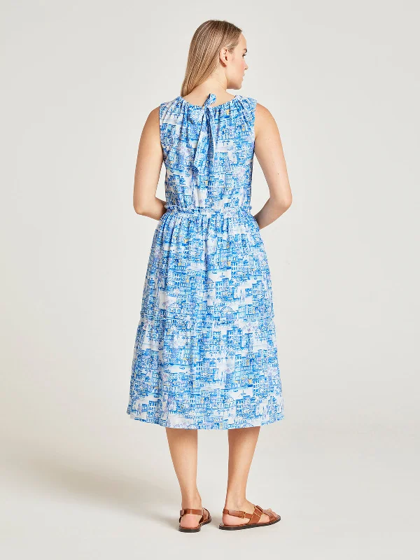 Imogen Organic Cotton Toile de Jouy Dress - Azure Blue