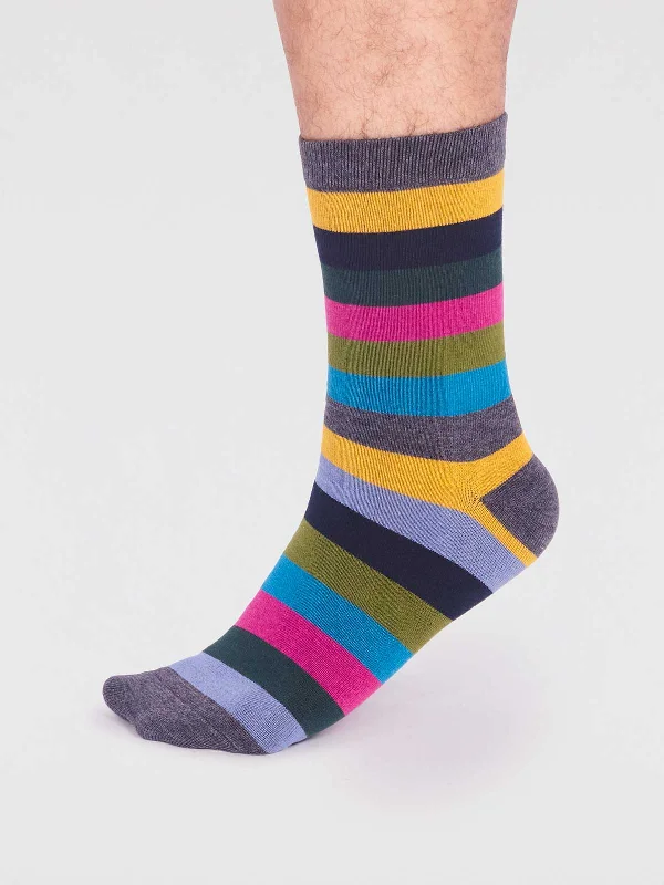 Jase Bamboo Stripe Socks - Dark Grey Marle