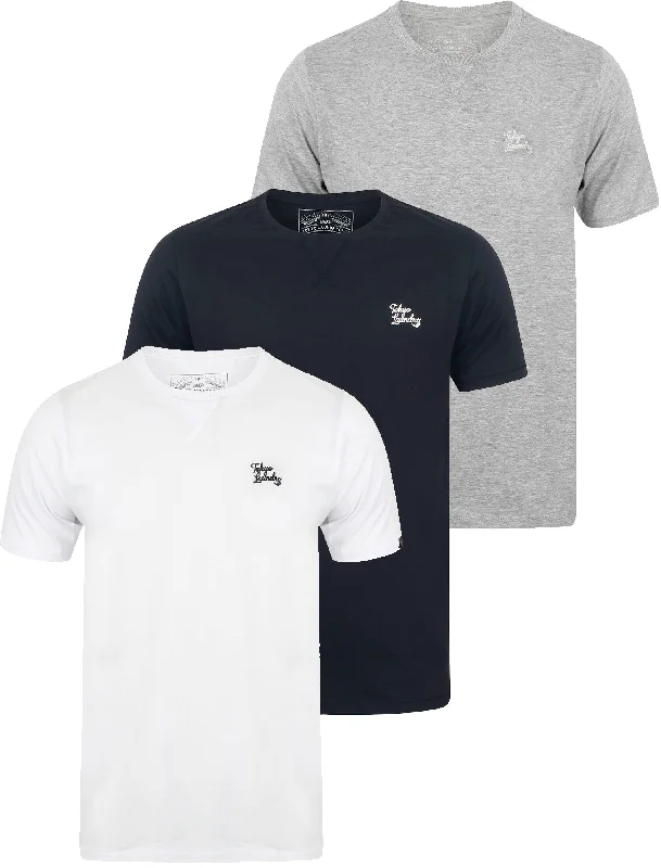 Koppelo (3 Pack) Crew Neck Cotton T-Shirts In White / Light Grey Marl / Navy - Tokyo Laundry