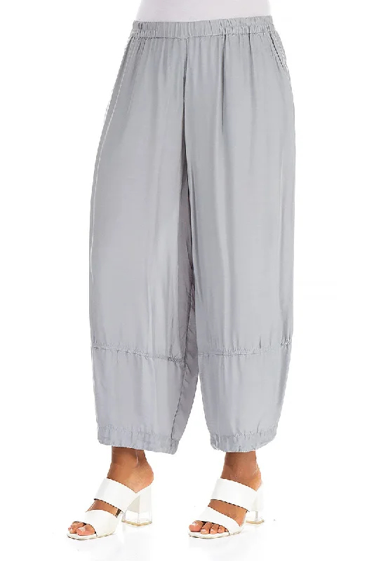 Loose Light Grey Silk Bamboo Trousers