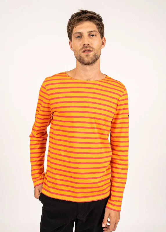 MINQUIERS MODERN - Authentic Breton Stripe Shirt | Soft Cotton | Men Fit (TANGERINE / PINK)