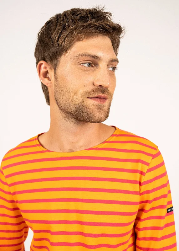 MINQUIERS MODERN - Authentic Breton Stripe Shirt | Soft Cotton | Men Fit (TANGERINE / PINK)