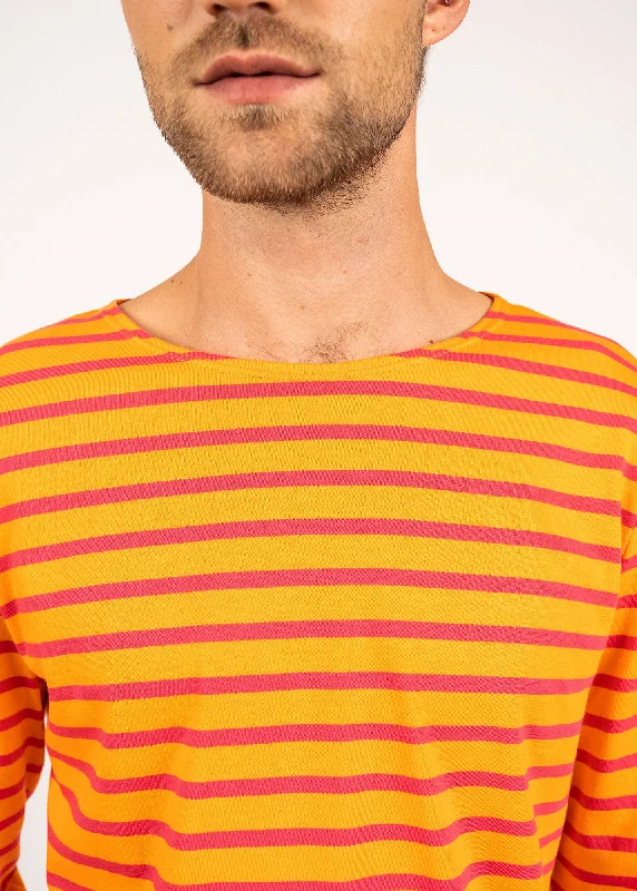 MINQUIERS MODERN - Authentic Breton Stripe Shirt | Soft Cotton | Men Fit (TANGERINE / PINK)