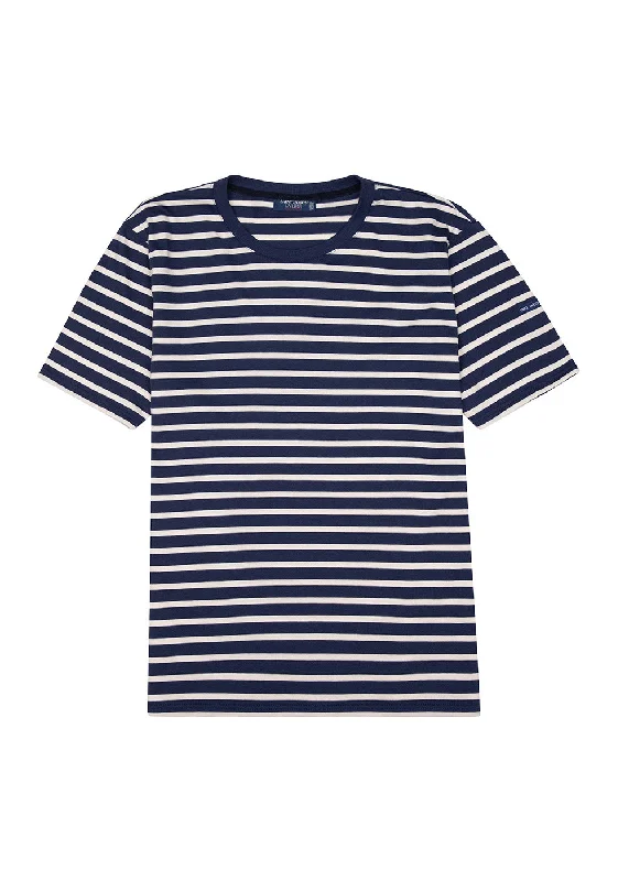 PLOUIDER - Breton T-Shirt for Men | Crew Neck | 100% Cotton (NAVY / ECRU)