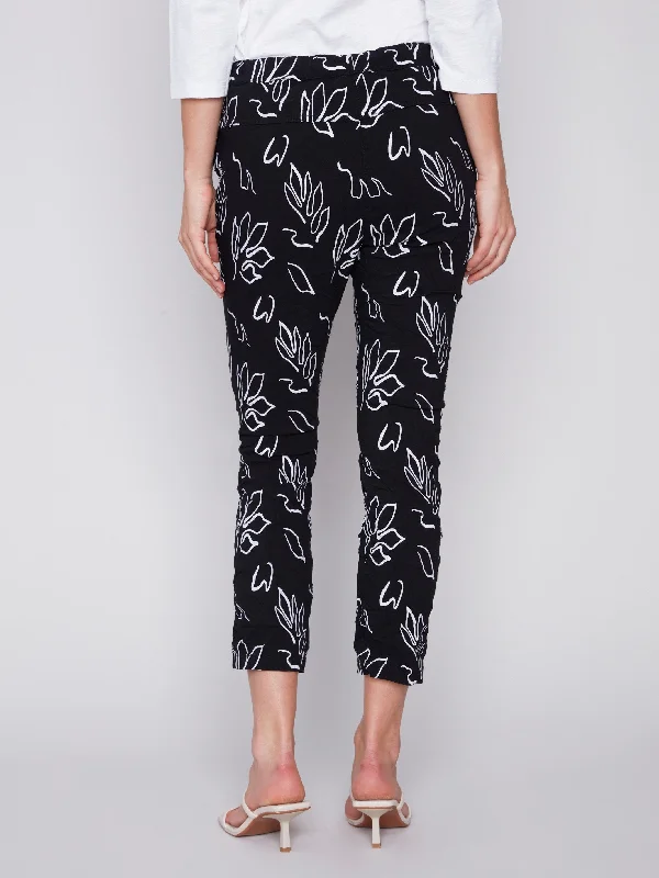 Printed Crinkle Jogger Pants - Leaves