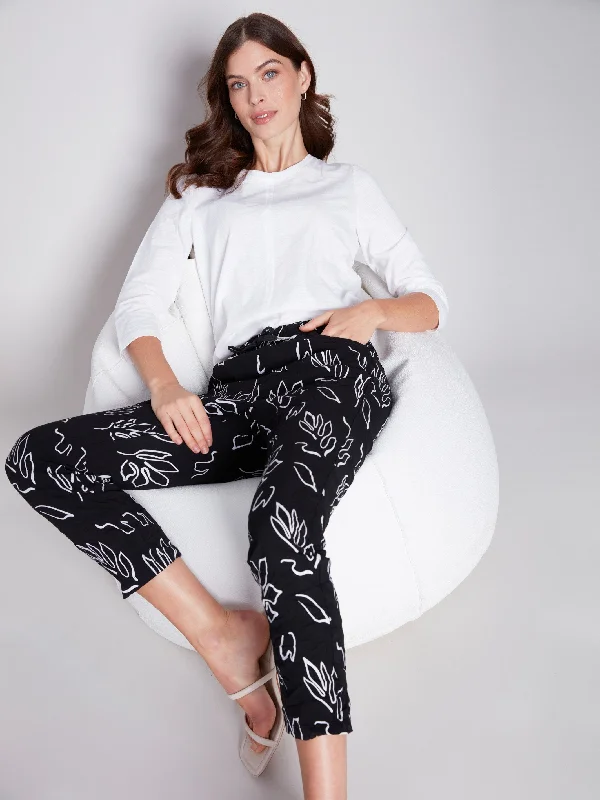 Printed Crinkle Jogger Pants - Leaves