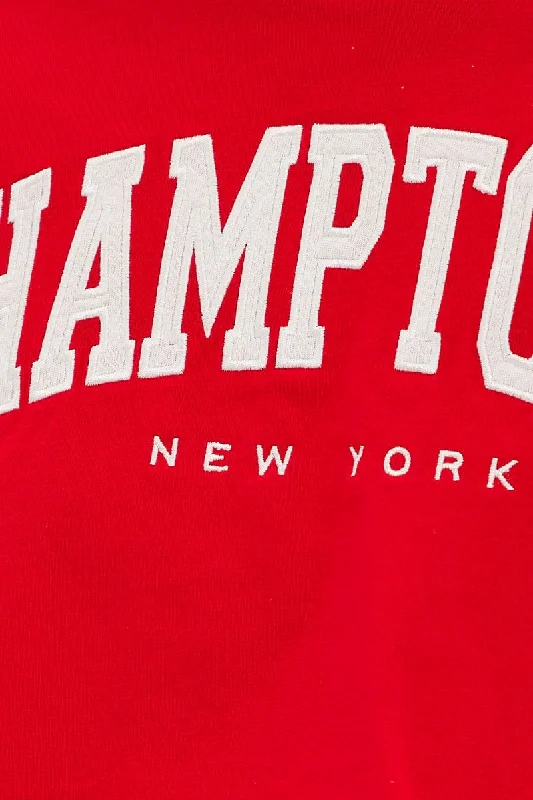 Red Crop T Shirt Short Sleeve Crew Neck Hamptons