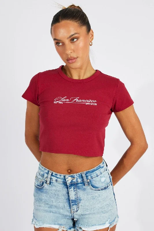 Red Graphic Tee Short Sleeve Crop