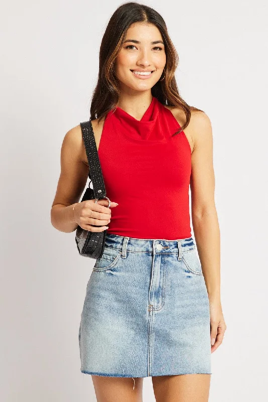 Red Halter Neck Top Supersoft