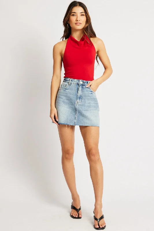 Red Halter Neck Top Supersoft