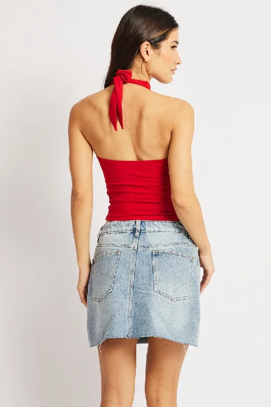 Red Halter Neck Top Supersoft