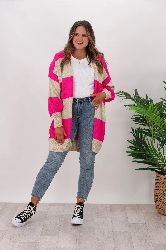 Shine On Label Maceo Striped Cardigan Oatmeal Marl & Pink