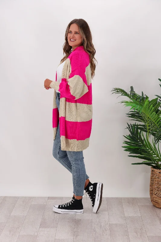 Shine On Label Maceo Striped Cardigan Oatmeal Marl & Pink